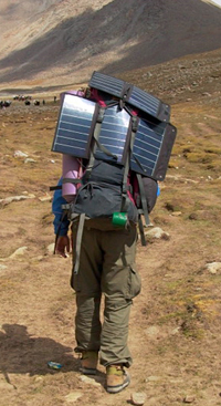 Portable solar panels in a backpack